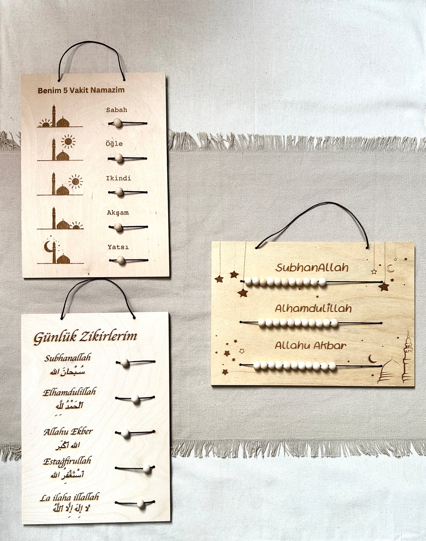 3er Set Holztafeln - Dhikr Tafel, Gebetstracker und Tägliche Dhikr