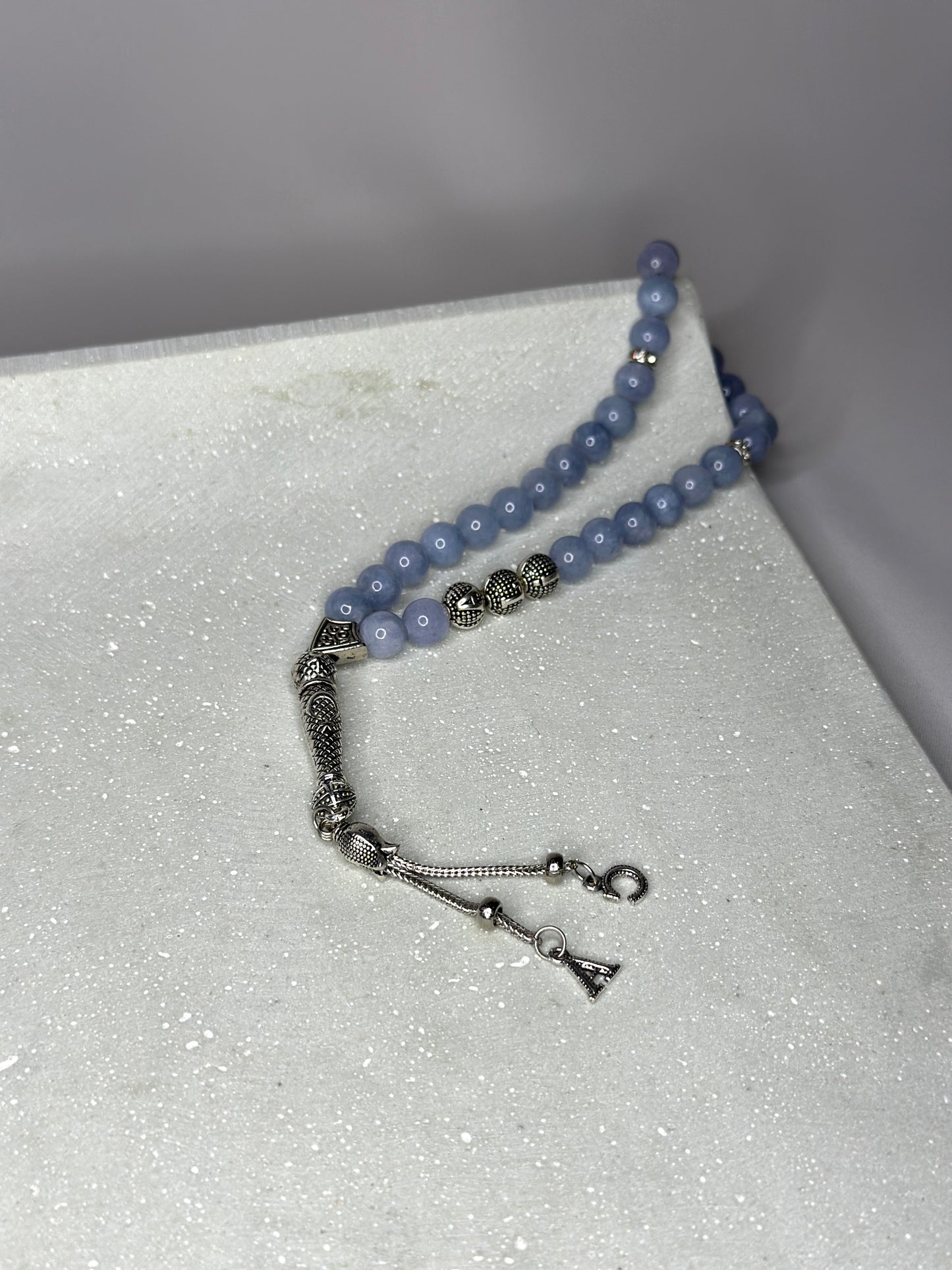 Tesbih mit Namen aus Naturstein - Aquamarine