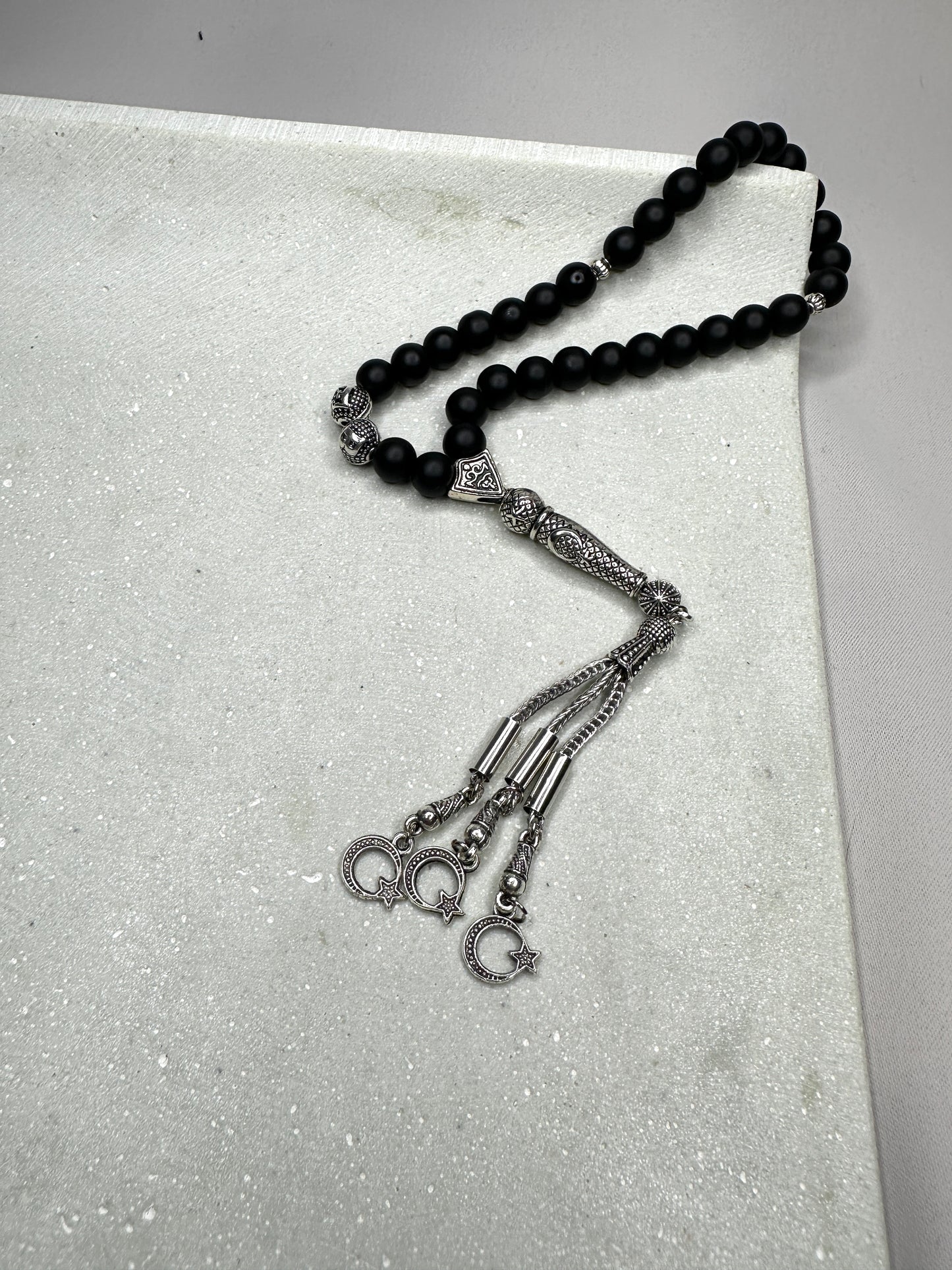 Personalisierte Tesbih aus Natursteinperlen - Onyx matt