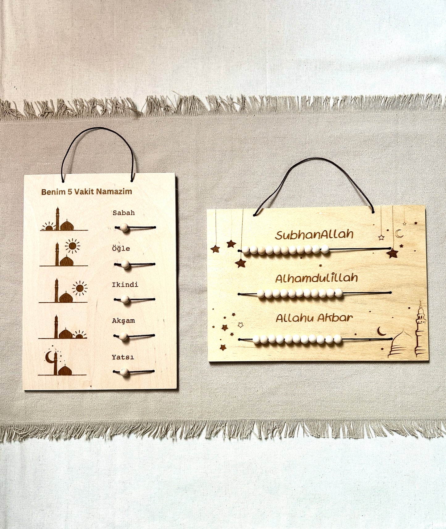 2er Set Holztafeln - Wähle aus Dhikr Tafel, Gebetstracker oder Tägliche Dhikr