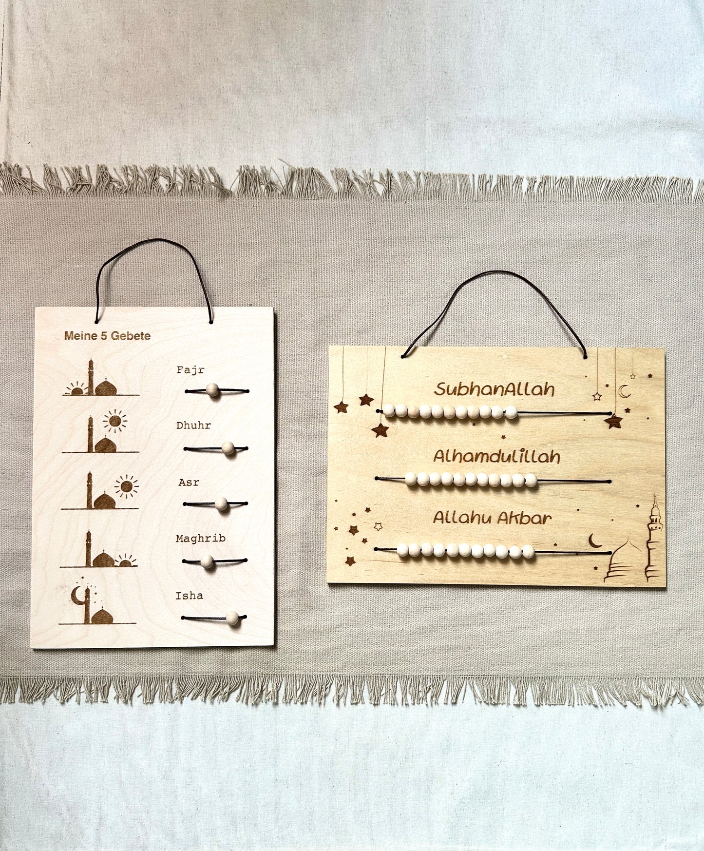 2er Set Holztafeln - Wähle aus Dhikr Tafel, Gebetstracker oder Tägliche Dhikr