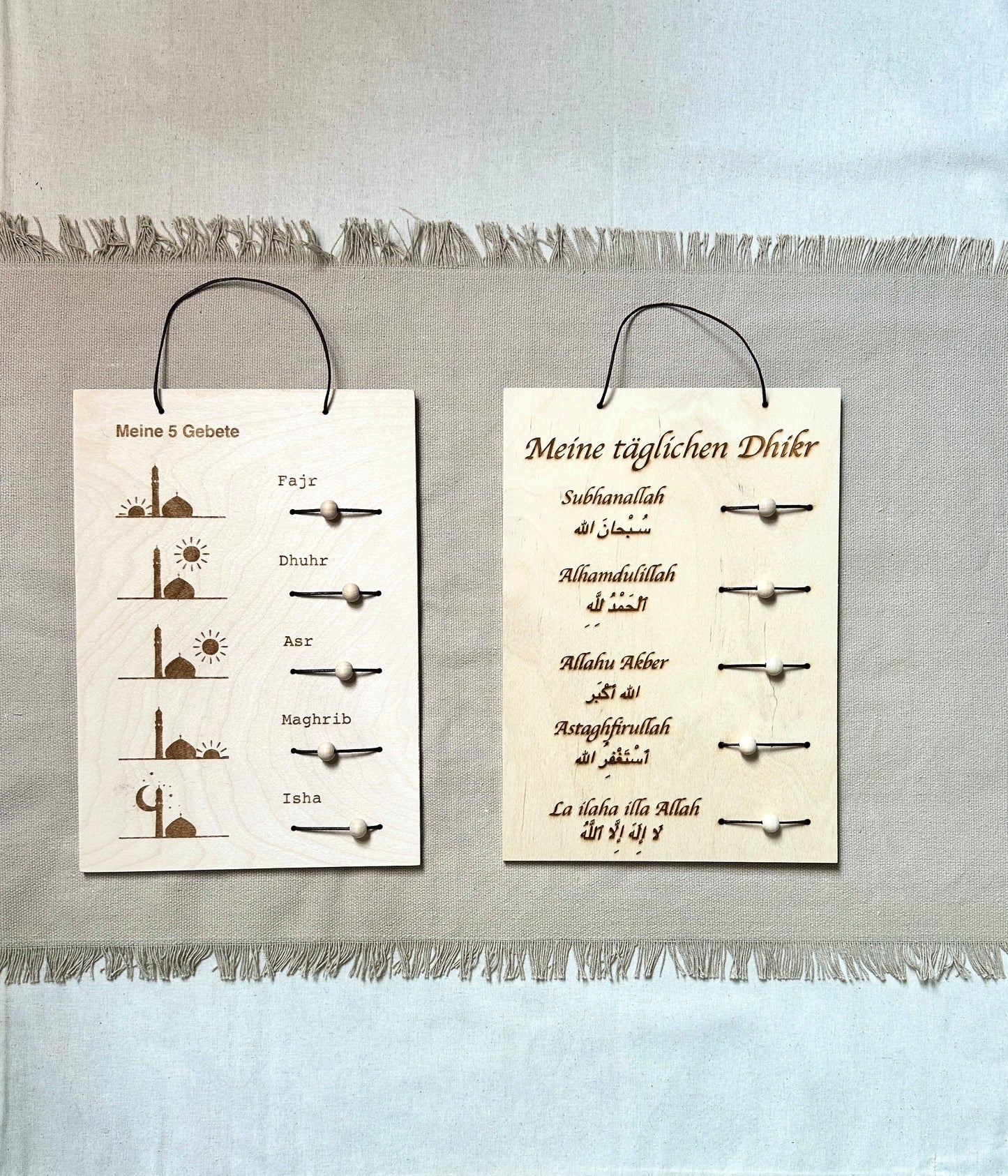 2er Set Holztafeln - Wähle aus Dhikr Tafel, Gebetstracker oder Tägliche Dhikr