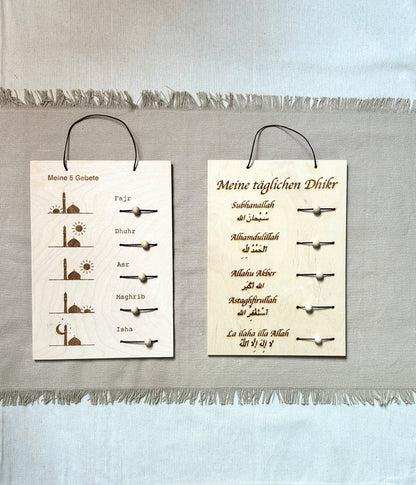 2er Set Holztafeln - Wähle aus Dhikr Tafel, Gebetstracker oder Tägliche Dhikr