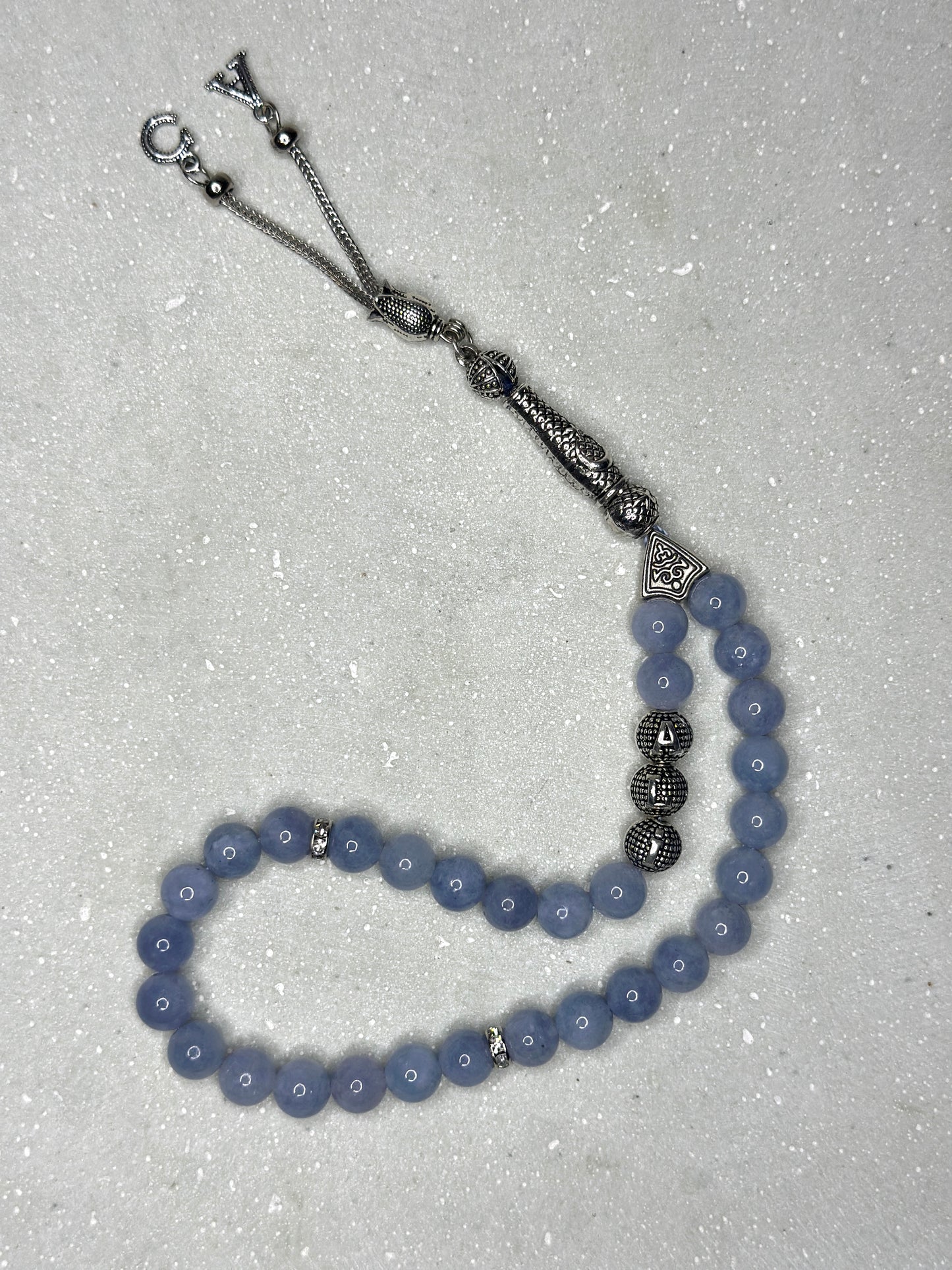 Tesbih mit Namen aus Naturstein - Aquamarine