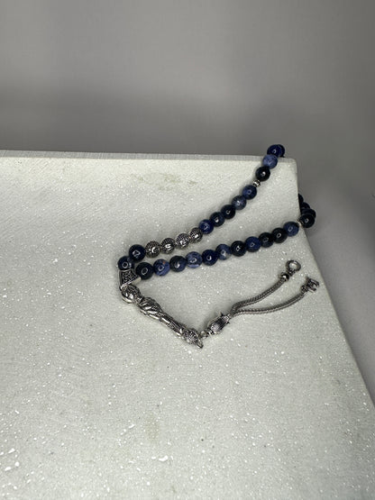 Tesbih mit Namen aus Naturstein - Sodalith - dunkelblau