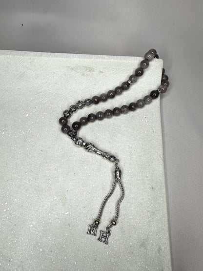 Tesbih mit Namen und Initialen aus Naturstein - Anthrazit