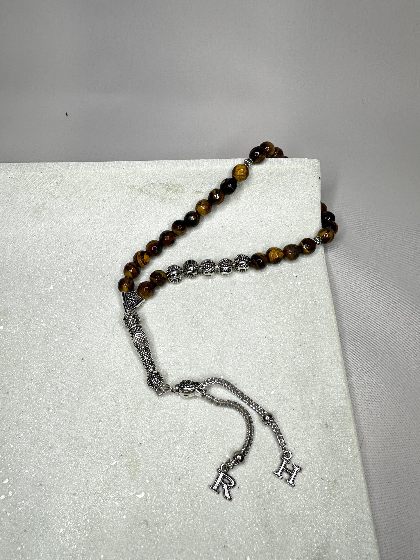Tesbih mit Namen aus Naturstein - Tigerauge