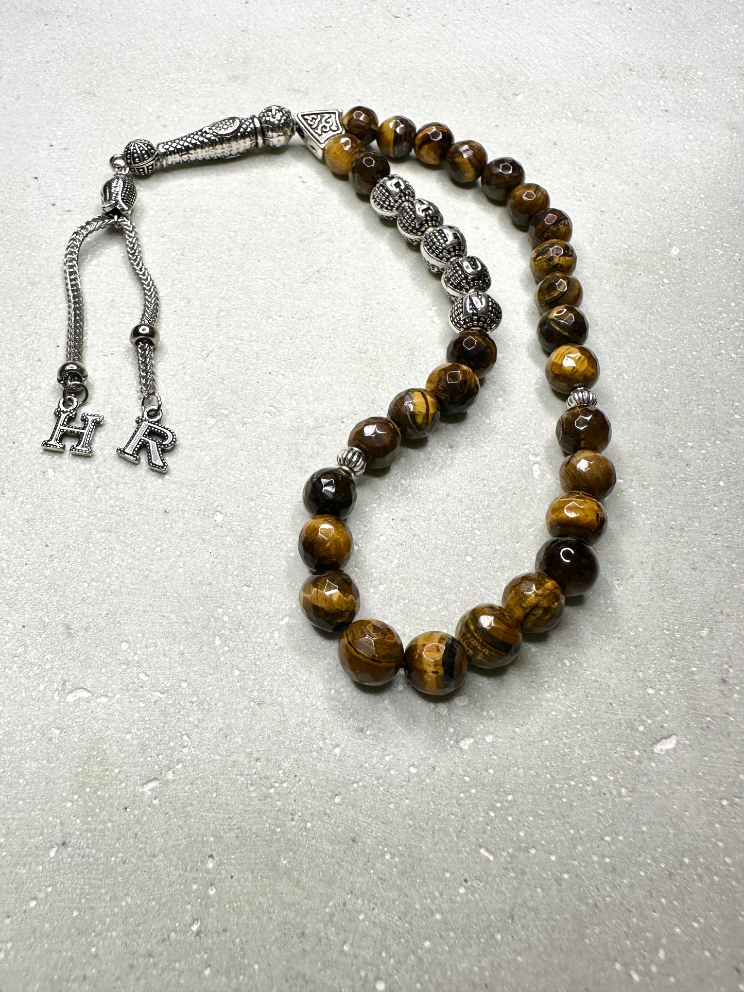 Tesbih mit Namen aus Naturstein - Tigerauge
