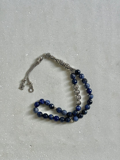 Tesbih mit Namen aus Naturstein - Sodalith - dunkelblau