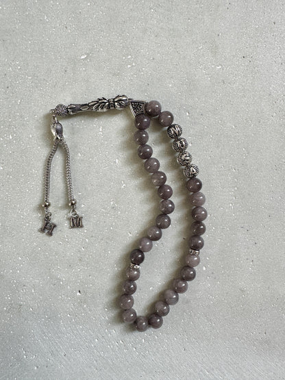 Tesbih mit Namen und Initialen aus Naturstein - Anthrazit