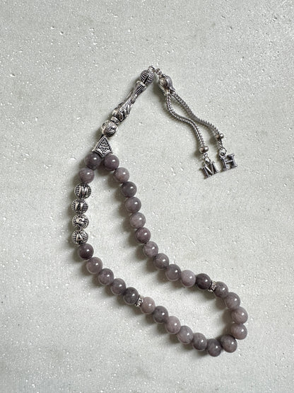 Tesbih mit Namen und Initialen aus Naturstein - Anthrazit